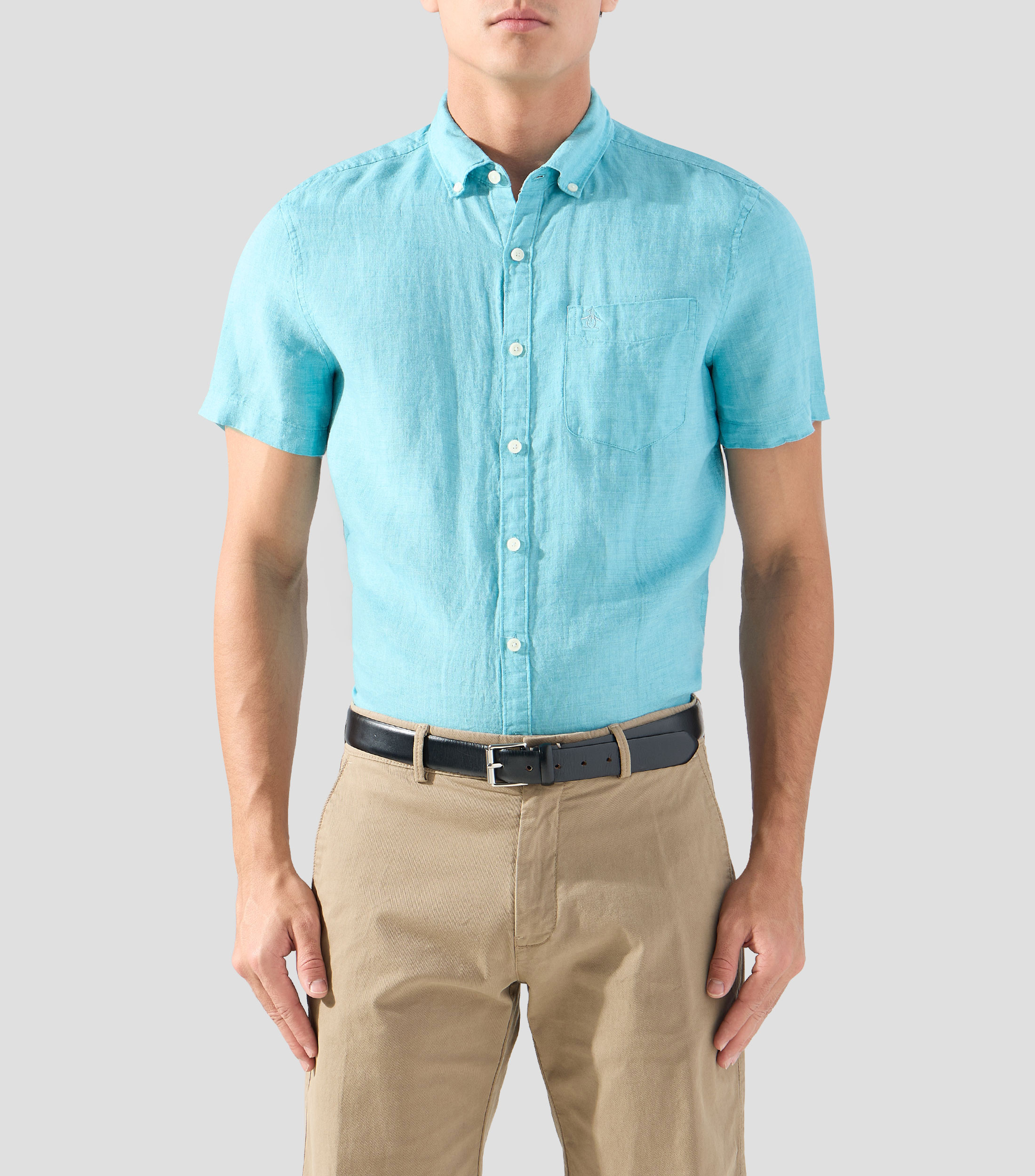 Camisa lisa manga corta Hombre